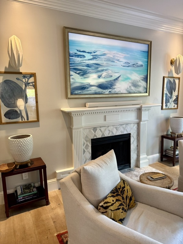 Samsung Frame TV and Sonos Arc over Fireplace