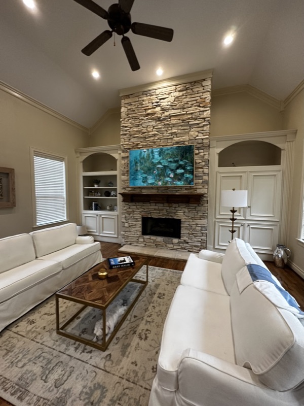 TV Mounted on Custom Stone Fireplace