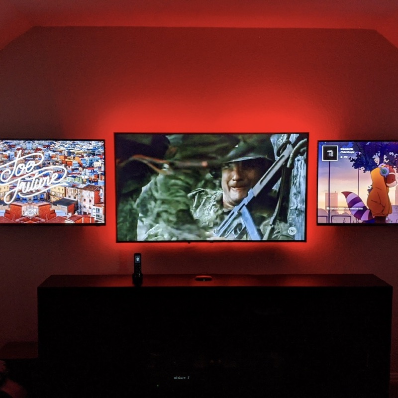 Triple TV Wall Mounting Setup with Custom Red LED Backlighting